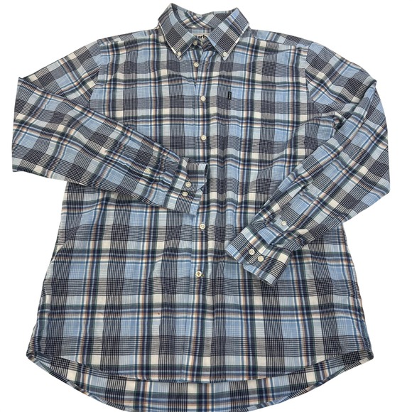 Barbour Warren Shirt Mens Large Blue Plaid Tailored‎ Fit Long Sleeve Button Up - Picture 2 of 16
